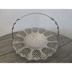 Vintage Interpur Silver Plated Basket Swing Handle Pierced Filigree Basket Dish